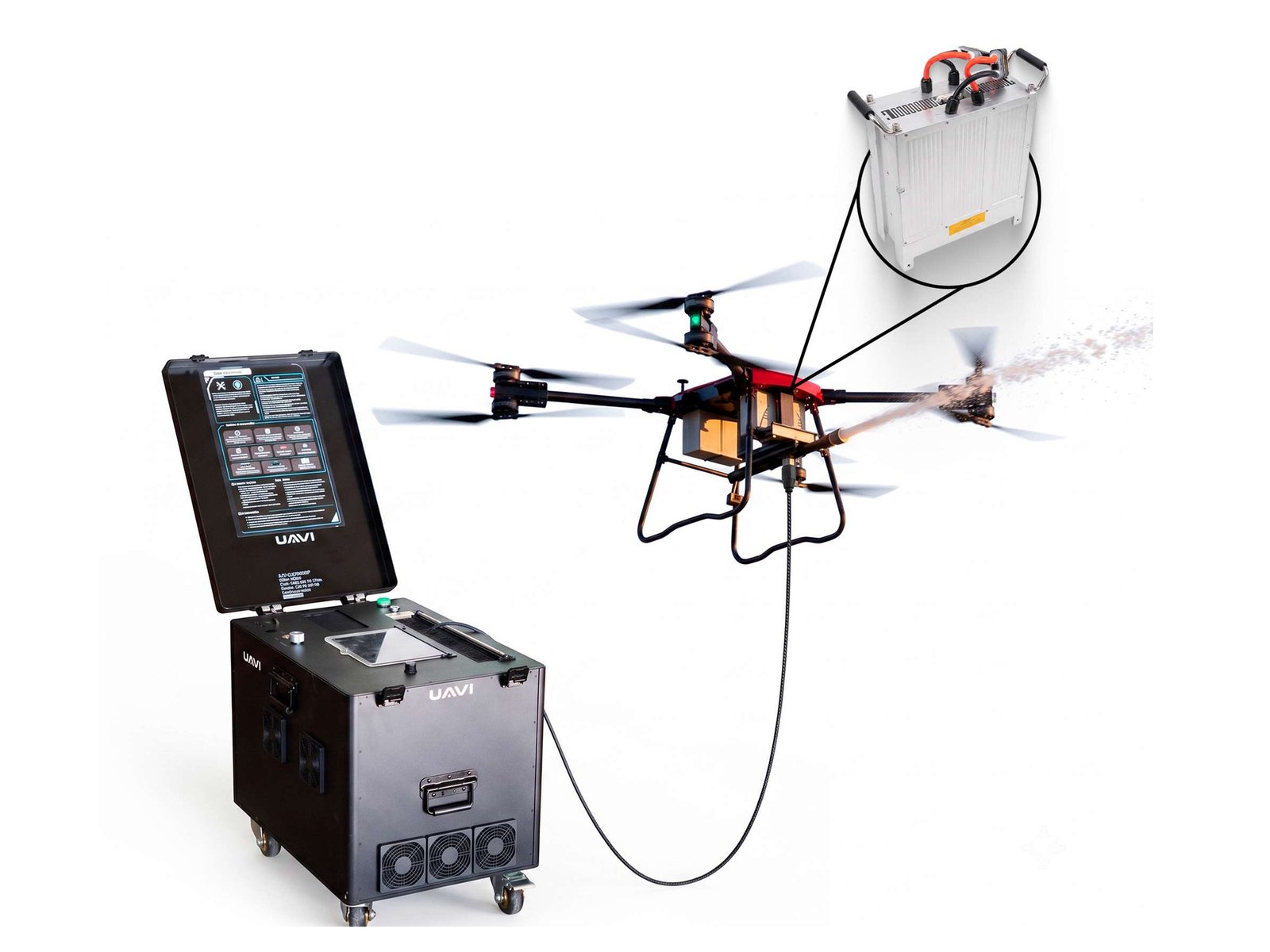 Sistema Tethered integrado a drone, estação-base e módulo de alimentação